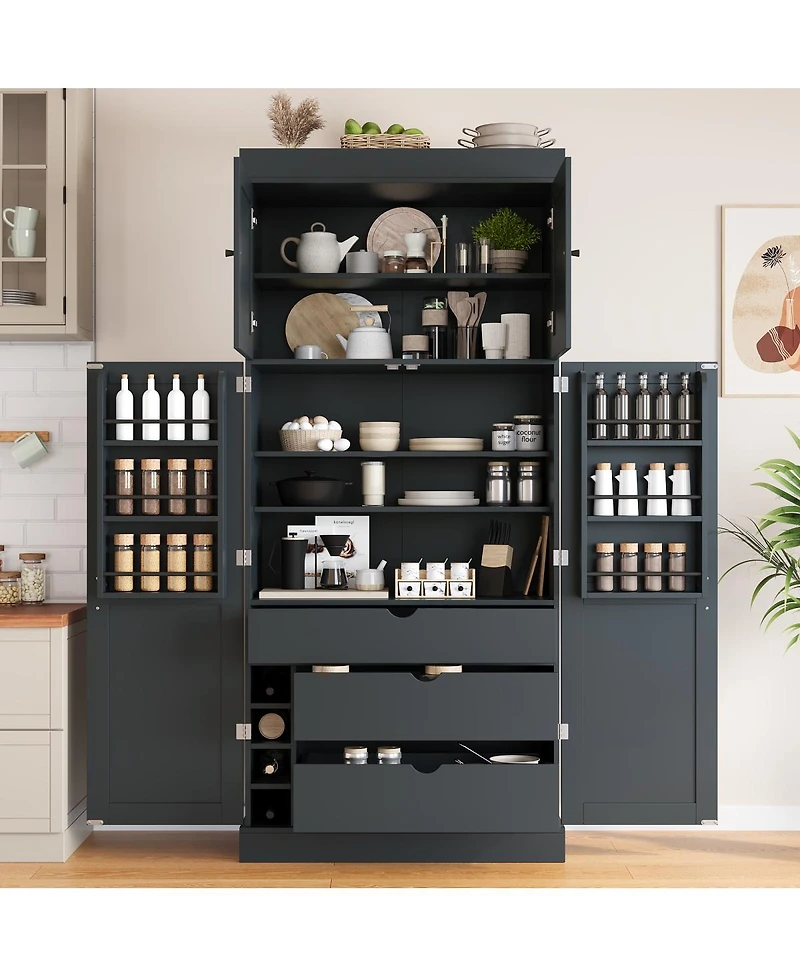 Streamdale Furniture Tall Shaker Kitchen Pantry Cabinet with Storage and Wine Racks