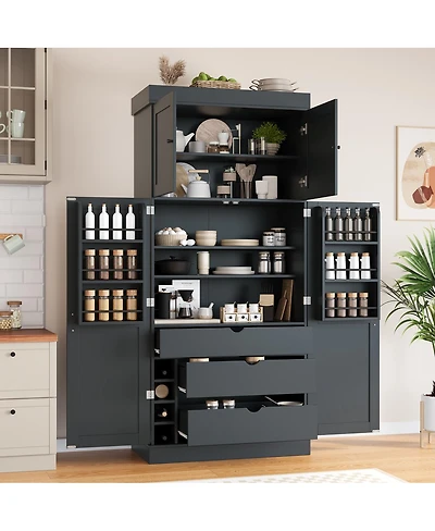 Streamdale Furniture Tall Shaker Kitchen Pantry Cabinet with Storage and Wine Racks