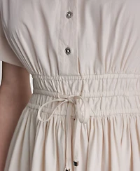 Dkny Women's Embroidered Short-Sleeve Cotton Shirt Dress