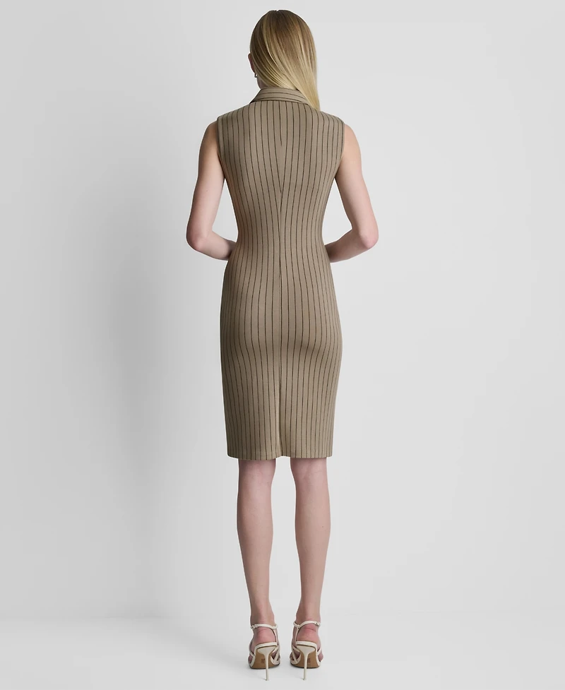 Dkny Women's Sleeveless Collared V-Neck Knot Front Dress