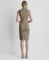 Dkny Women's Sleeveless Collared V-Neck Knot Front Dress
