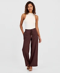 T Tahari Women's Cotton & Linen Drawstring Pull-On Pants