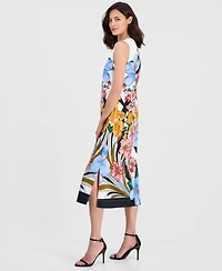T Tahari Women's Printed Split-Neck Sleeveless Dress