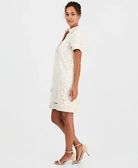 T Tahari Women's Cotton Collared Lace Shift Dress