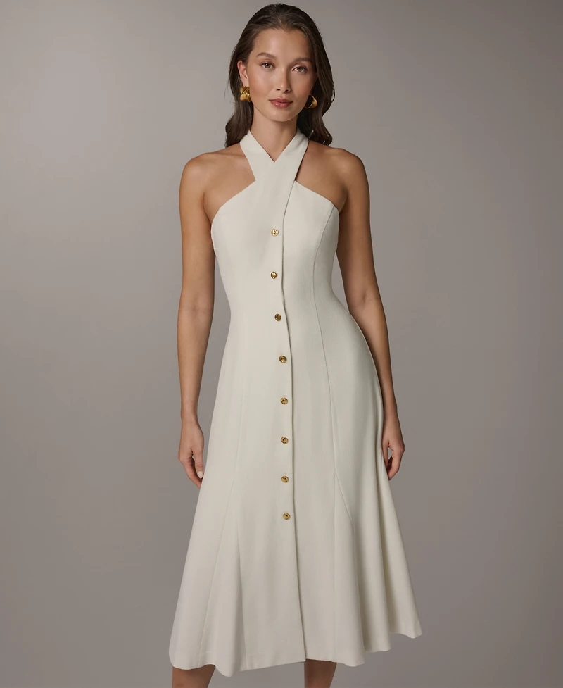 Donna Karan New York Women's Halter A-Line Sleeveless Midi Dress