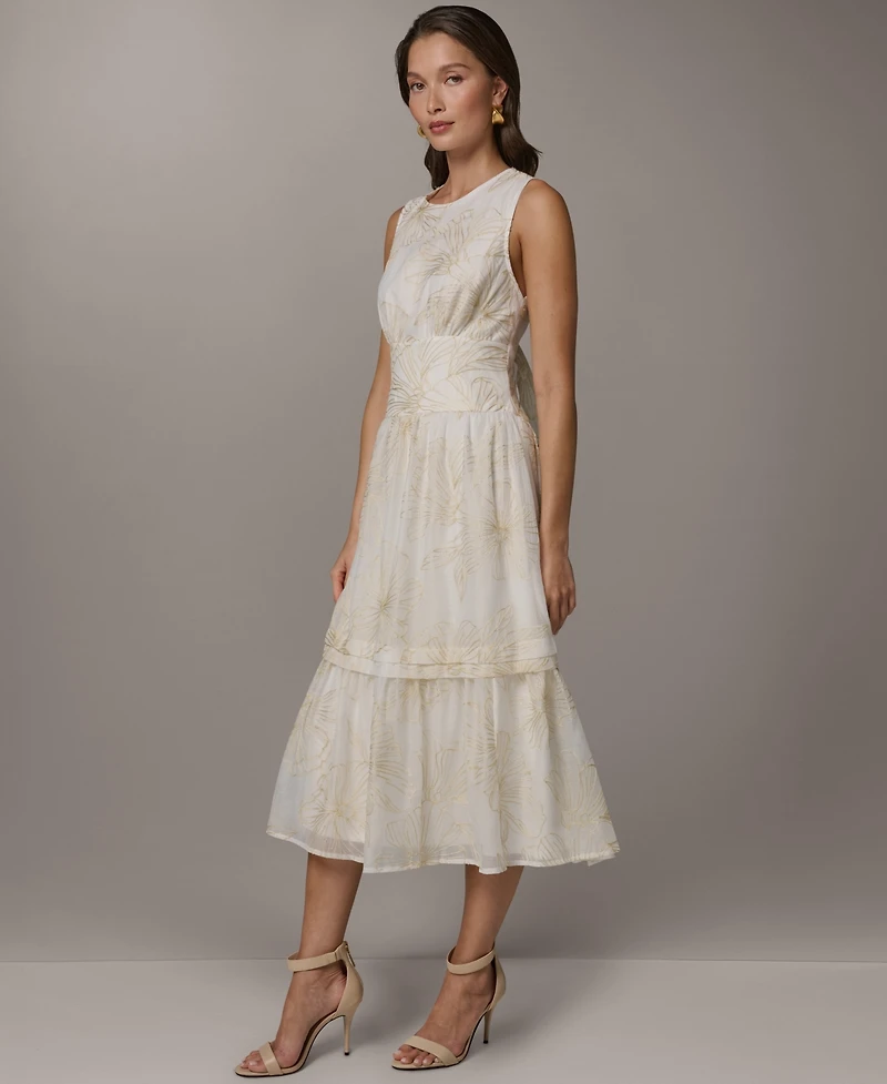 Donna Karan New York Women's Crewneck A-Line Embroidered Midi Dress