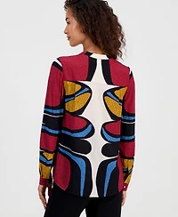 T Tahari Women's Printed Split-Neck Button Tunic Blouse