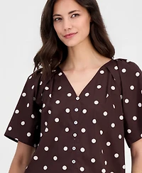 T Tahari Women's Printed V-Neck Pleat-Shoulder Blouse