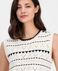 T Tahari Women's Crewneck Sleeveless Pointelle Top