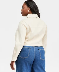 On 34th Trendy Plus Size Crocheted-Collar Denim Jacket, Macy's Exclusive