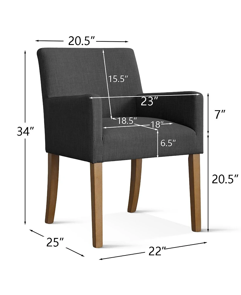 Maison Boucle Set of 2 Linen Upholstered Dining Arm Chairs, Solid Wood Legs