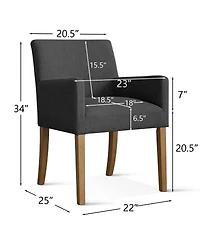 Maison Boucle Set of 2 Linen Upholstered Dining Arm Chairs, Solid Wood Legs