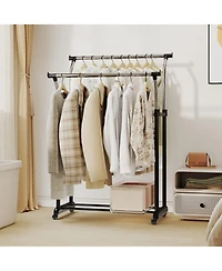 Gouun Double Rod Rolling Garment Rack with Adjustable Height from 42 to 69 in