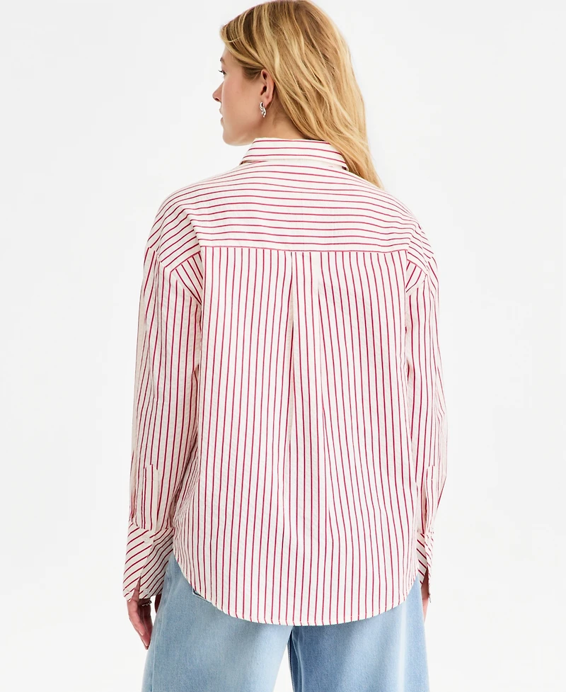 On 34th Women's Textured Seersucker Striped Button-Front Shirt, Macy's Exclusive