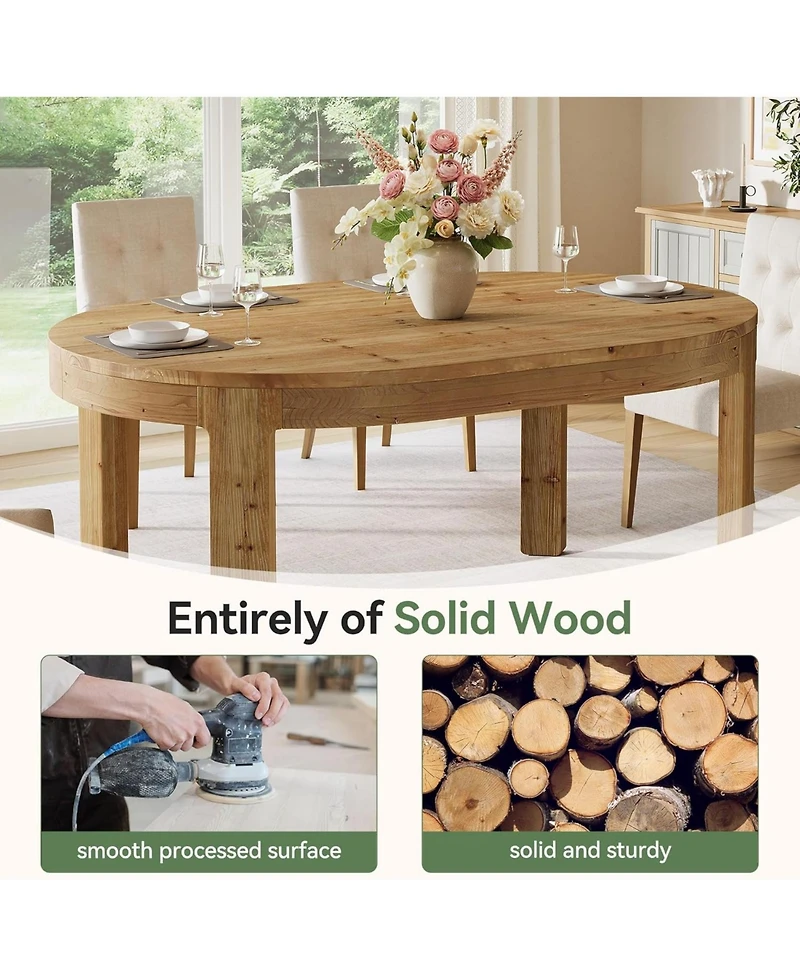 Tribesigns 55" Solid Wood Oval Dining Table for 4, Rustic Kitchen Table with Curved Tabletop Edge for Dining Room