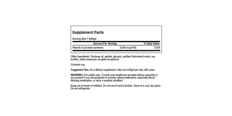 Swanson BetaCarotene (Vitamin A) Skin Eye Immune System Health Antioxidant Support 10000 Iu (3000 mcg) 100 Softgels