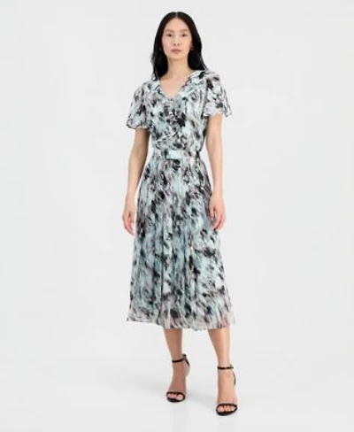 Kasper Womens Ruffle Front Flutter Sleeve Blouse Pull On Pleated Front Skirt