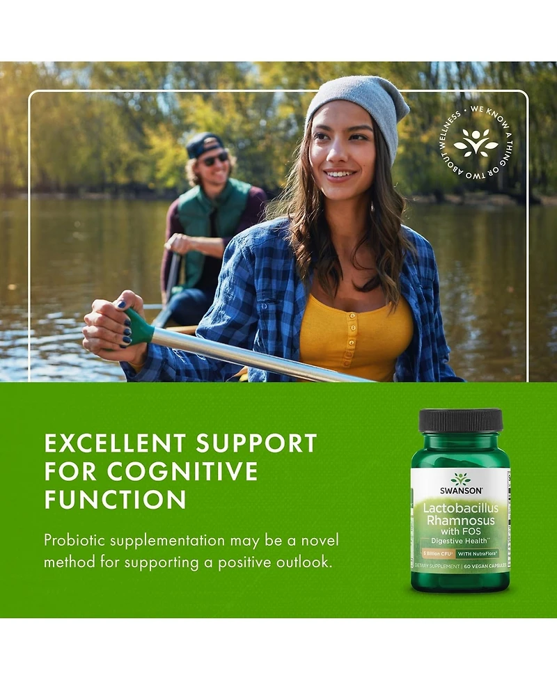 Swanson Lactobacillus Rhamnosus w/ Fos, Probiotic Supplement, Digestive Health, 5 Billion Cfu, Gi Tract Health During Travel, 60 Veggie Caps