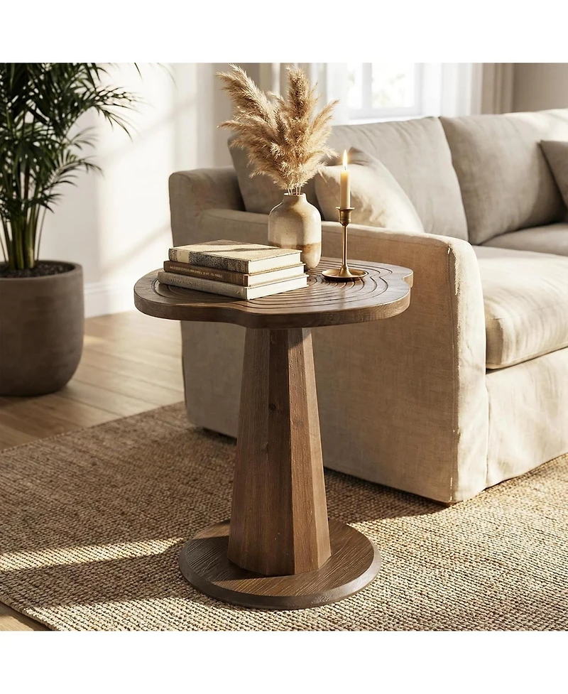 Tribesigns Solid Wood End Table, 20.87" Small Round Pedestal Side Table with Tree-Ring Patterns