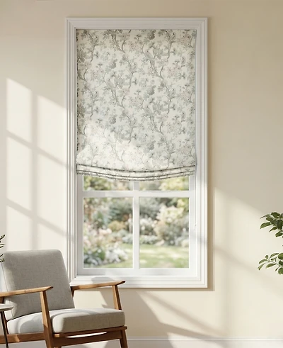 Shadisfy Elegant Floral Bird Relaxed Roman Shades, Light Filtering Blinds, Cordless Lift, Pull Down Window Treatment for Home