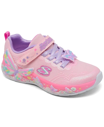 Skechers Little Girls' S-Lights: Butterfly Bliss Light-Up Fastening Strap Casual Sneakers from Finish Line
