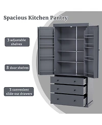 Streamdale Furniture Farmhouse Pantry Cabinet with Shelves and Drawers