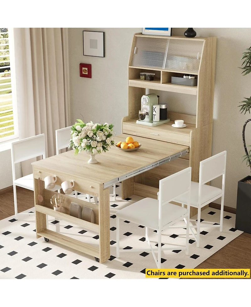 Streamdale Furniture Multifunctional Buffet Hutch with Foldable Dining Table