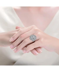 White Gold Plated with Clear Cubic Zirconia Oval Cocktail Snowflake Cluster Ring