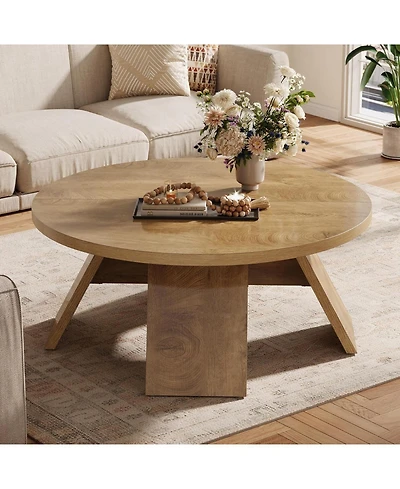 Tribesigns Round Coffee Table, 39.37" Wooden Circle Coffee Table with Splayed Legs