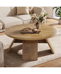 Tribesigns Round Coffee Table, 39.37" Wooden Circle Coffee Table with Splayed Legs