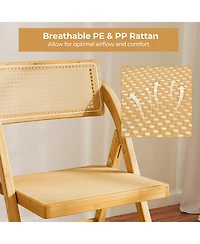 Gouun Rattan Cane Folding Dining Chairs Set of 2 with 360-Degree Rotatable Backrests
