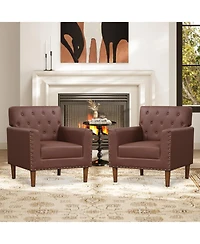Gouun Mid-Century Button Tufted Accent Chair with Faux Leather Upholstery and Rivets