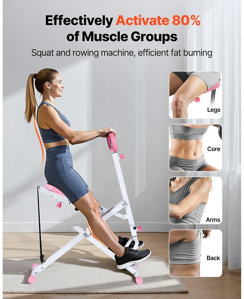 Mecale Deep Squat Rowing Machine, Foldable Glute Trainer with 3 Resistance Bands, Home Squat Machine for Glutes and Legs