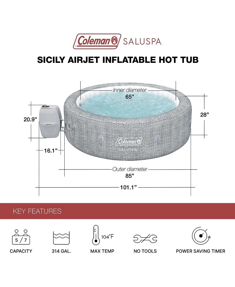Coleman SaluSpa Sicily AirJet Inflatable Hot Tub with 180 Soothing Jets