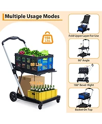 Homfan Collapsible Rolling Grocery Cart w/ Removable Basket and 360degree(s) Swivel Wheels, Lightweight Folding Utility for Shopping Office