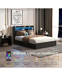 Lucky One Frame with 4 Storage Drawers Full Bed Frame with Headboard and Storage Shelf