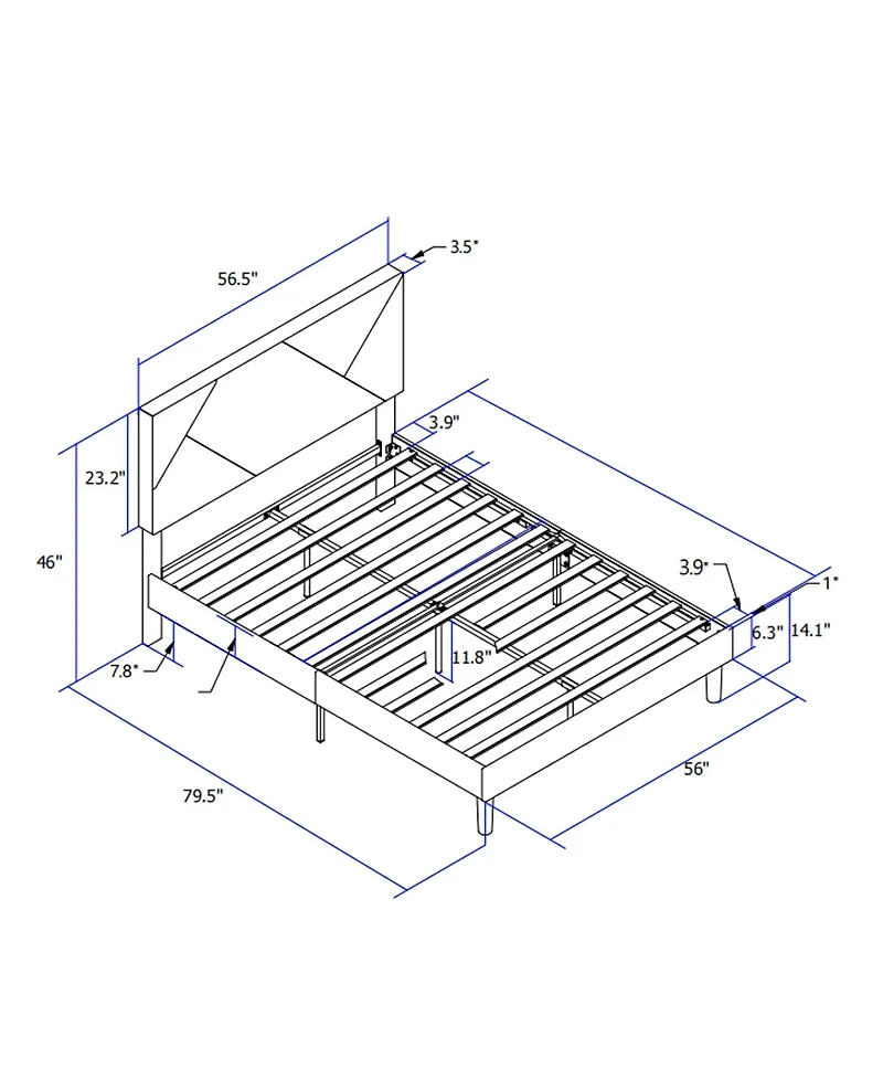 Lucky One Upholstered Platform Bed Frame with Headboard, Strong Wood Slat Support