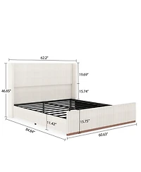 Lucky One Upholstered Bed Frame, 47" Luxury Wingback Headboard
