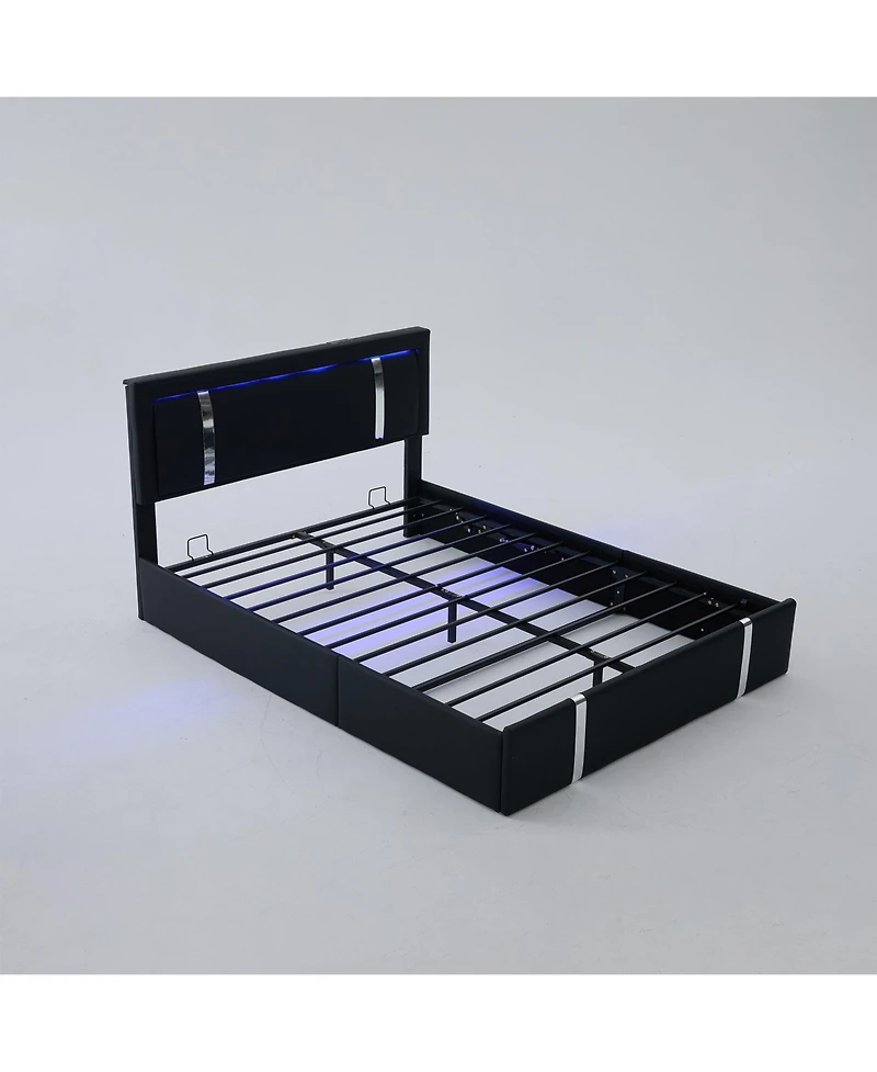 Lucky One Bed Frame with Adjustable Led Lights Headboard, Usb-c Charging Ports