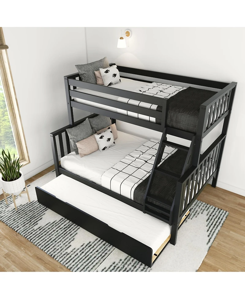 Max and Lily Bunk Bed Twin over Full with Trundle, Solid Wood Scandinavian Style Beds for Kids