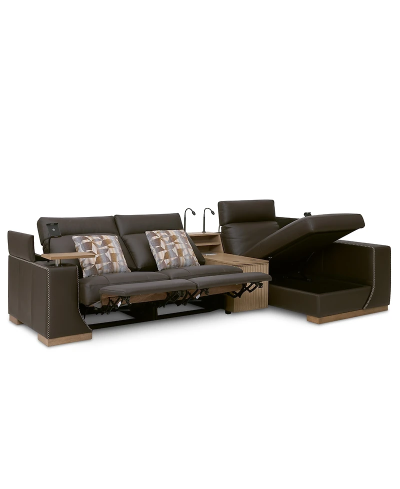 Holtman 4-Piece Leather 2 Power Sofa Chaise Sectional with Console