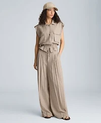 Kenneth Cole Womens Houndstooth Relaxed Fit Linen Blend Vest High Rise Triple Pleated Pants