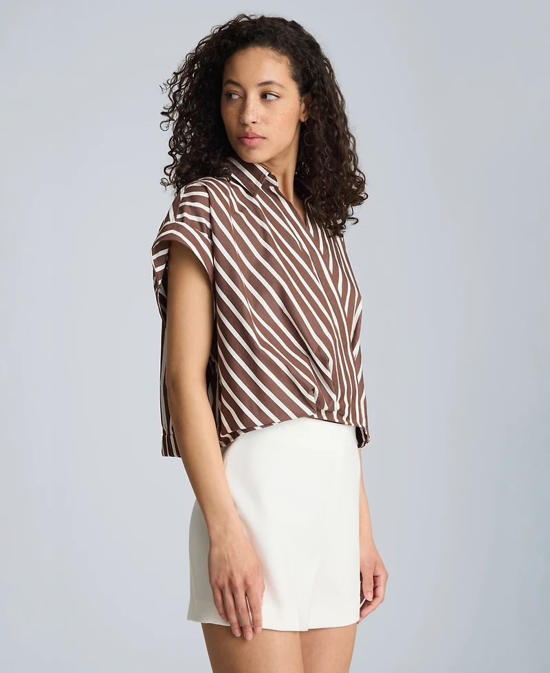 Kenneth Cole Women's Cotton Striped Collared Neck Top