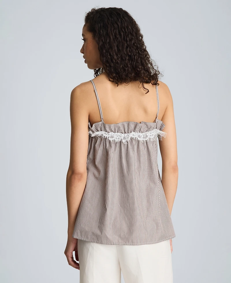 Kenneth Cole Women's Cotton Shirred Neck Lace Trim Camisole