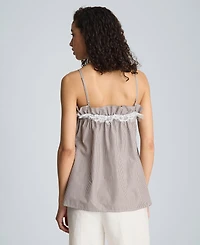 Kenneth Cole Women's Cotton Shirred Neck Lace Trim Camisole