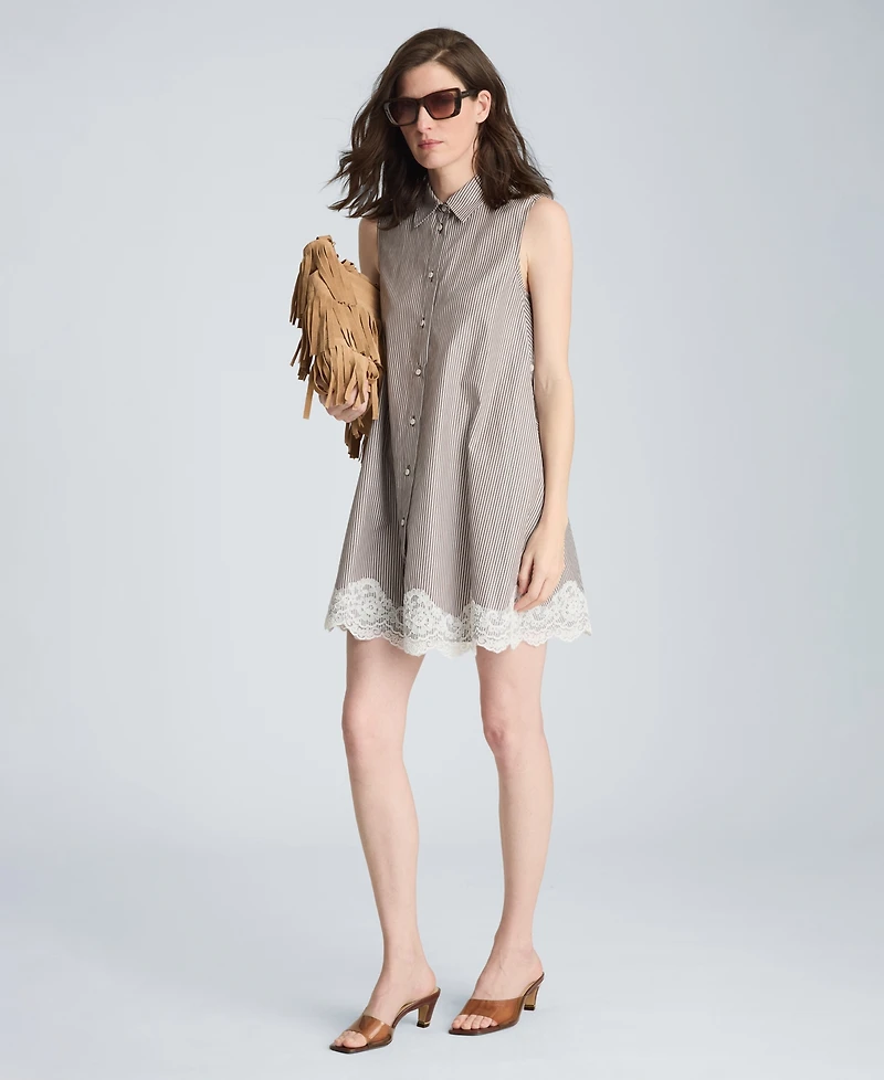 Kenneth Cole Women's Striped Collared Neck Swing Shirt Dress