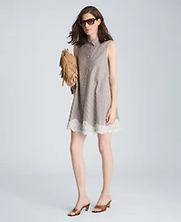 Kenneth Cole Women's Striped Collared Neck Swing Shirt Dress