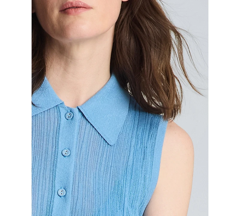 Kenneth Cole Women's Variegated Rib Sleeveless Polo Sweater Dress