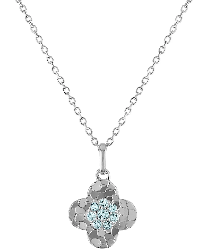 Macy's Swiss Blue Topaz (1/10 ct. t.w.) Clover Glitter Texture Pendant Necklace in 14k White Gold