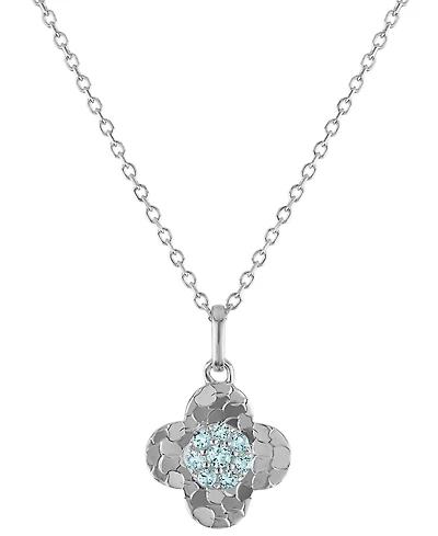 Macy's Swiss Blue Topaz (1/10 ct. t.w.) Clover Glitter Texture Pendant Necklace in 14k White Gold